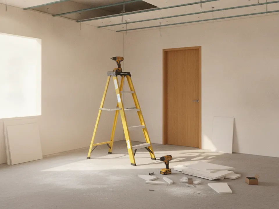 Instalación de cielo raso de gypsum con estructura metálica a la vista